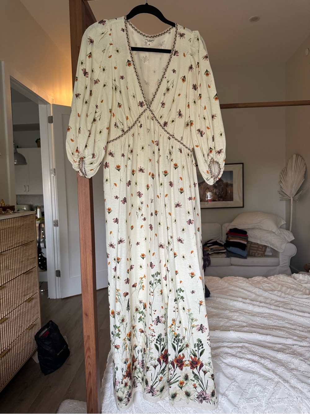Max Studio Floral V-Neck Maxi Dress in Ivory